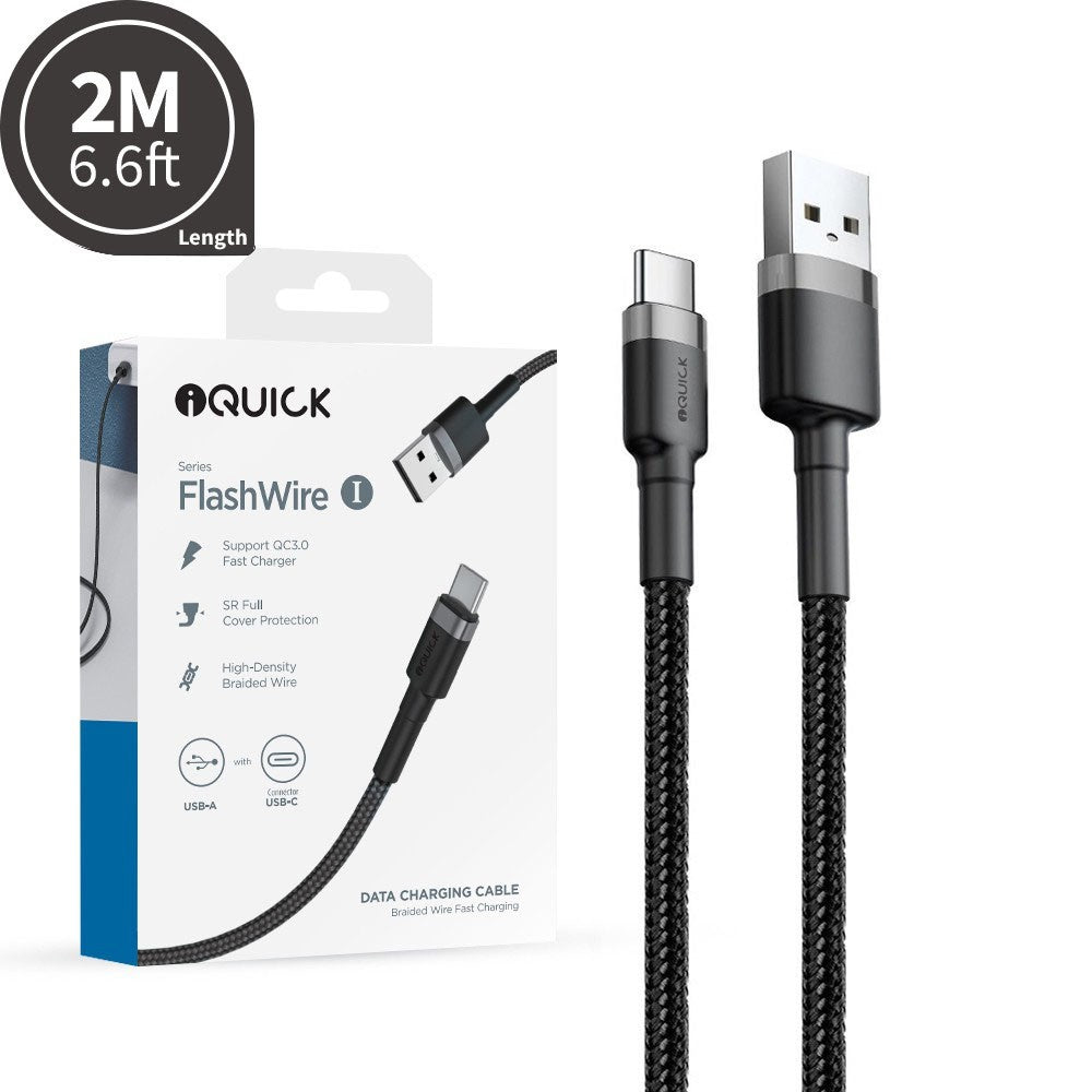 iQuick Braided USB-A to USB-C Fast Charging Cable 2M -Black