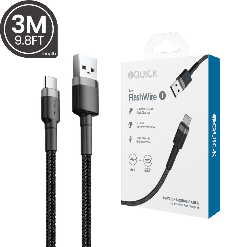 iQuick Braided USB-A to USB-C Fast Charging Cable 3M -Black
