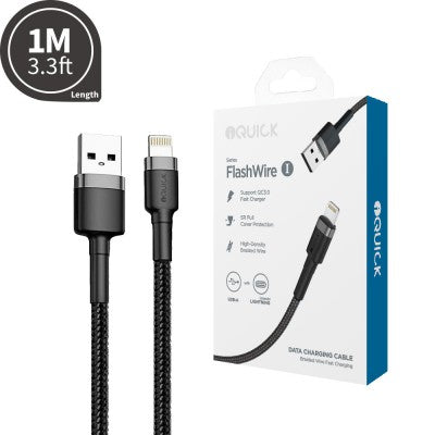 iQuick Braided USB-A to Lightning Charging Cable 1M -Black
