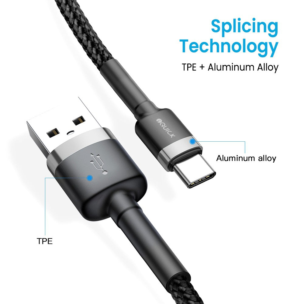 iQuick Braided USB-A to USB-C Fast Charging Cable 3M -Black