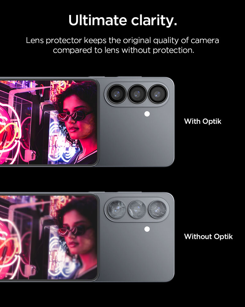 Spigen Galaxy S26+ camera protector installed showing rear module coverage