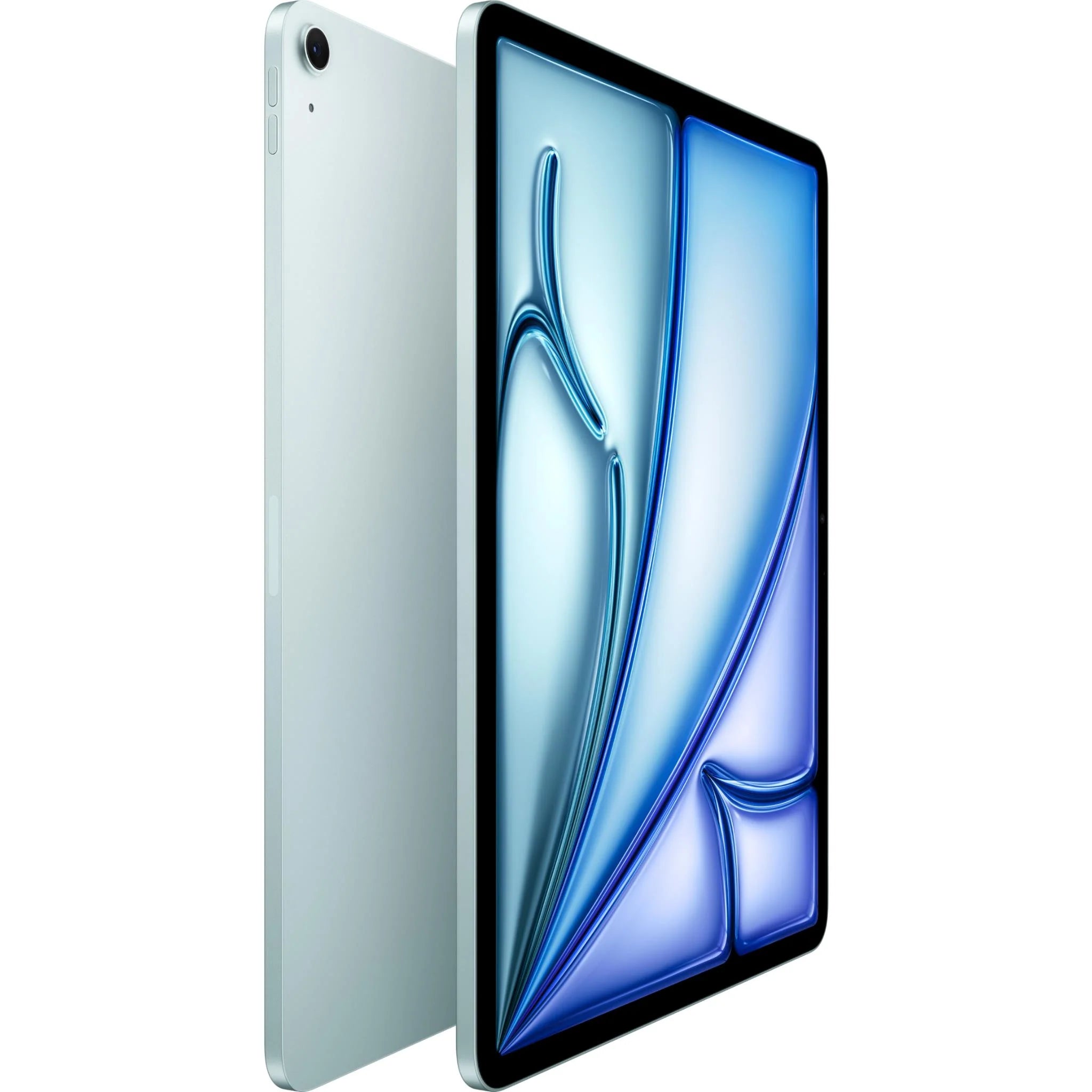 Blue iPad Air shown from the front and back